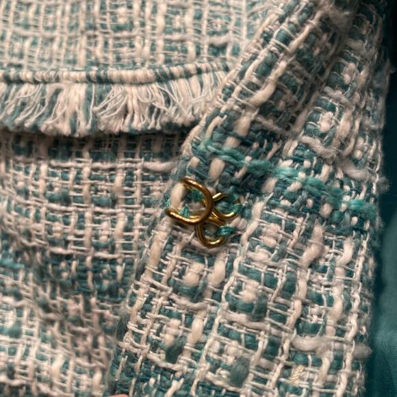 Chico’s Black Label M Tweed Jacket | Embellished Shell Enamel Tile Trim Aqua NWT - Picture 8 of 9
